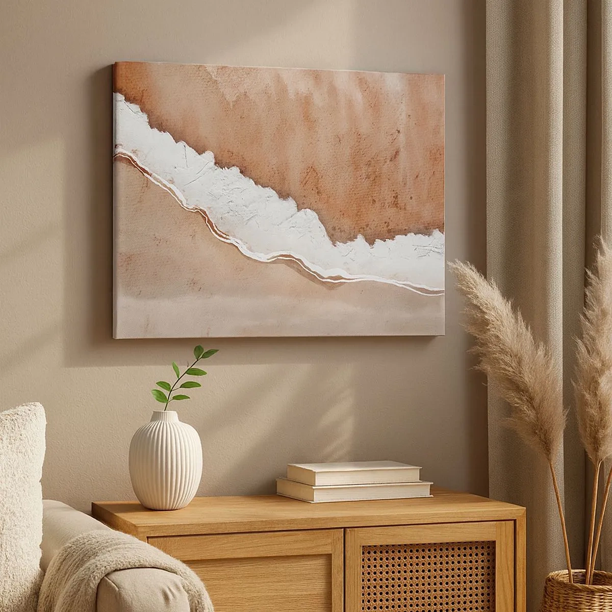 Quadro em tela - Textura de areia com detalhes em branco - 70x50cm - Nas cores da terra - Decoração de parede moderna para a sala de estar e quarto ARTTOR