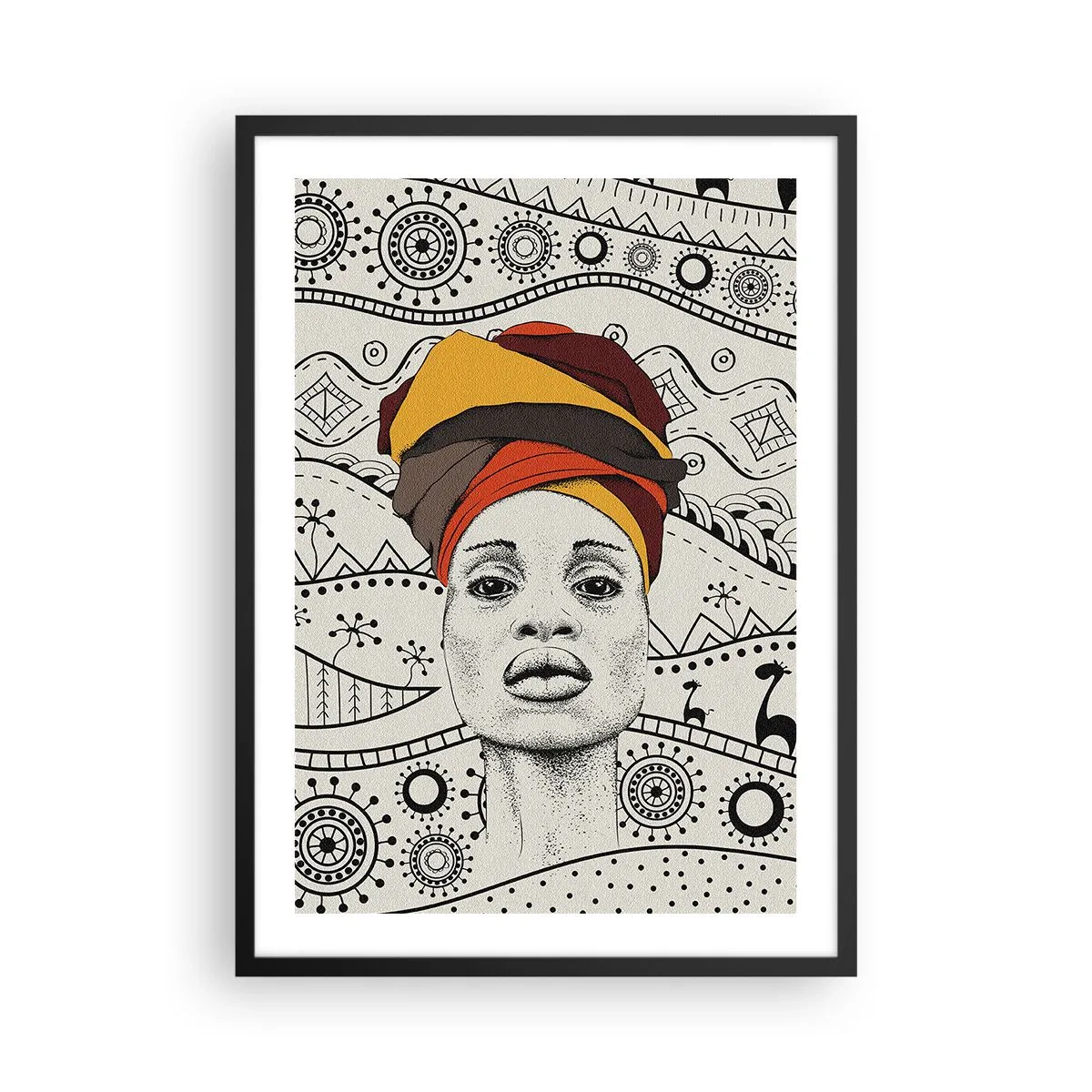 Pôster com moldura preta - patriarca africano - 50x70cm - Retrato africano - Decoração de parede moderna para a sala de estar e quarto ARTTOR