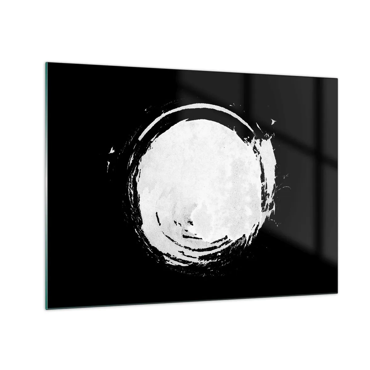 Quadro em vidro - Círculo abstrato branco em fundo preto - 70x50cm - Boa saída - Decoração de parede moderna para a sala de estar e quarto ARTTOR