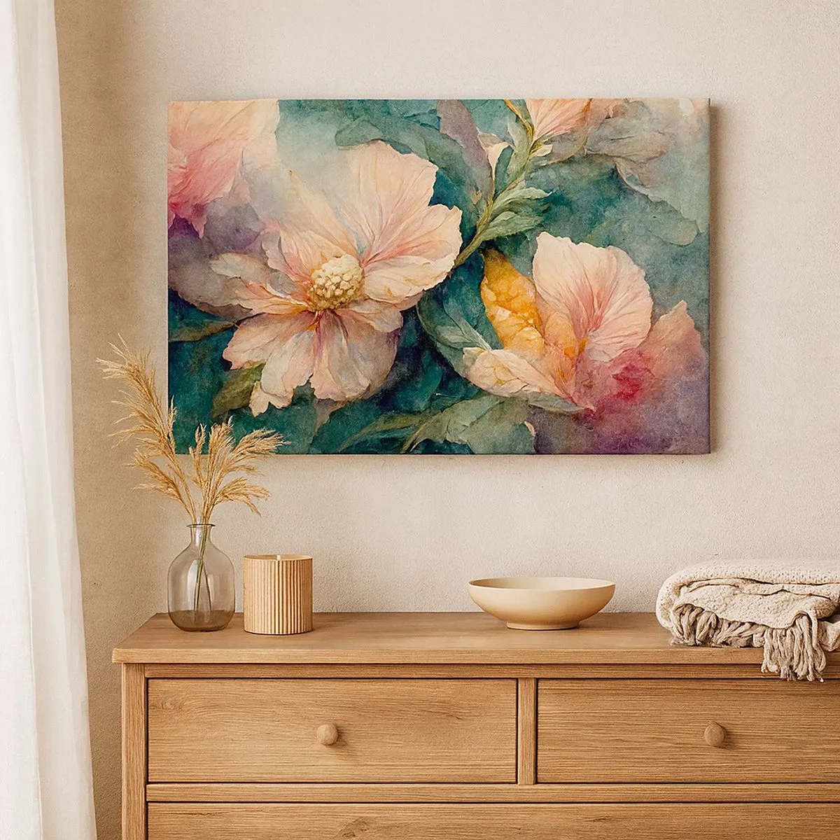 Quadro em tela - Flores delicadas em tons pastéis - 70x50cm - Apenas sutileza - Decoração de parede moderna para a sala de estar e quarto ARTTOR
