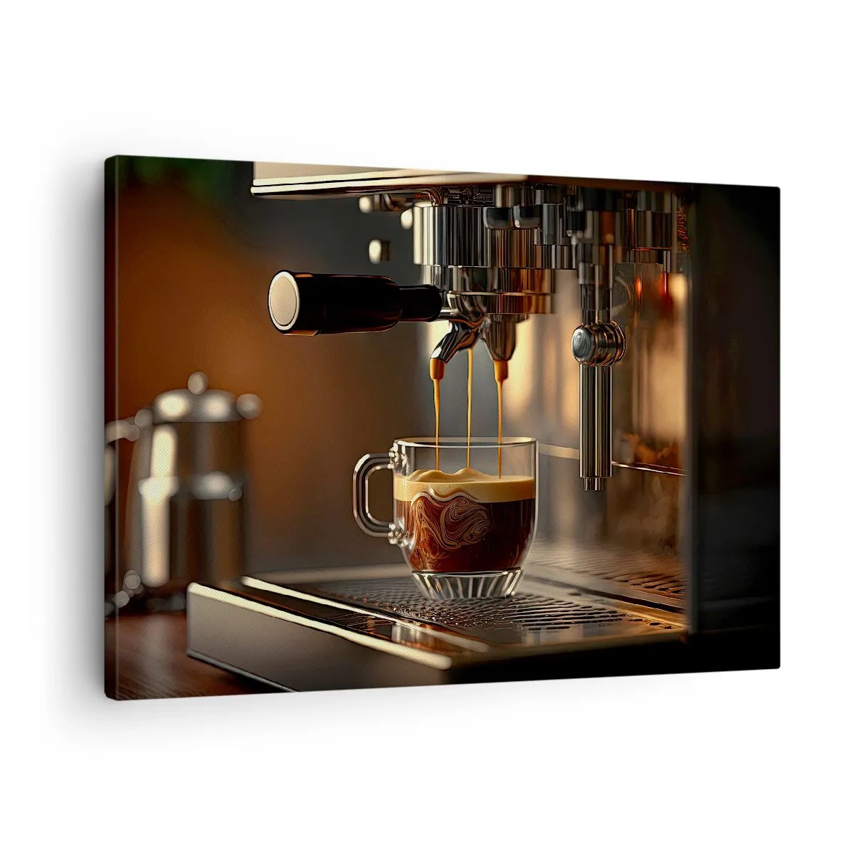 Quadro em tela - Máquina de café com uma xícara de expresso aromático - 70x50cm - Uma mistura sensual - Decoração de parede moderna para a sala de estar e quarto ARTTOR