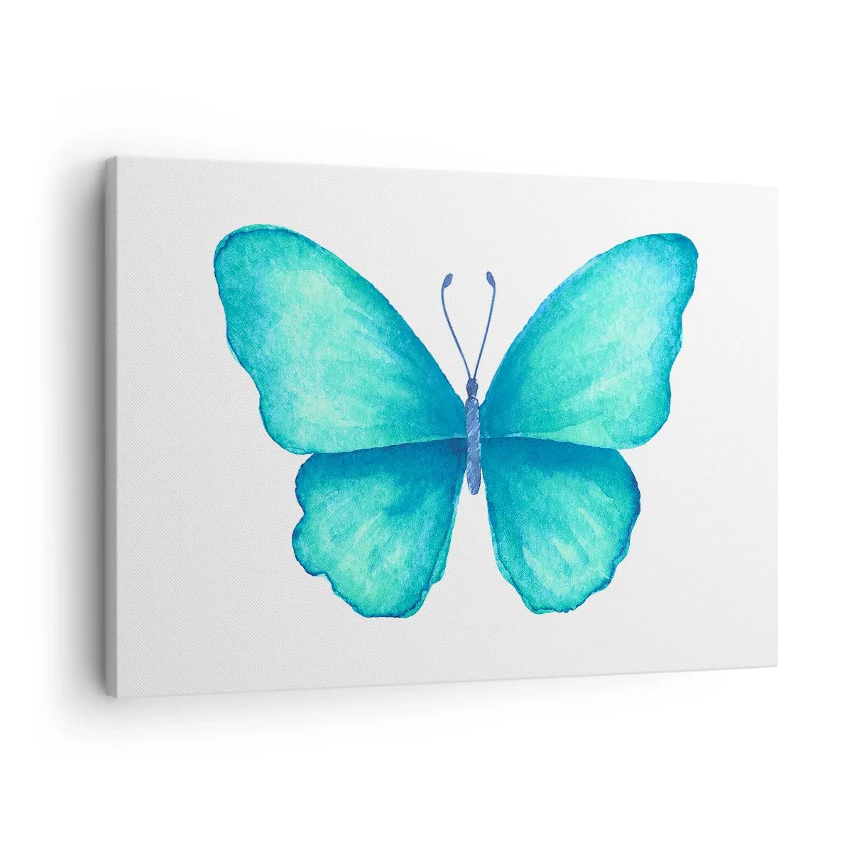 Quadro em tela - Borboleta azul em estilo aquarela sobre fundo branco - 70x50cm - Turquesa por natureza - Decoração de parede moderna para a sala de estar e quarto ARTTOR