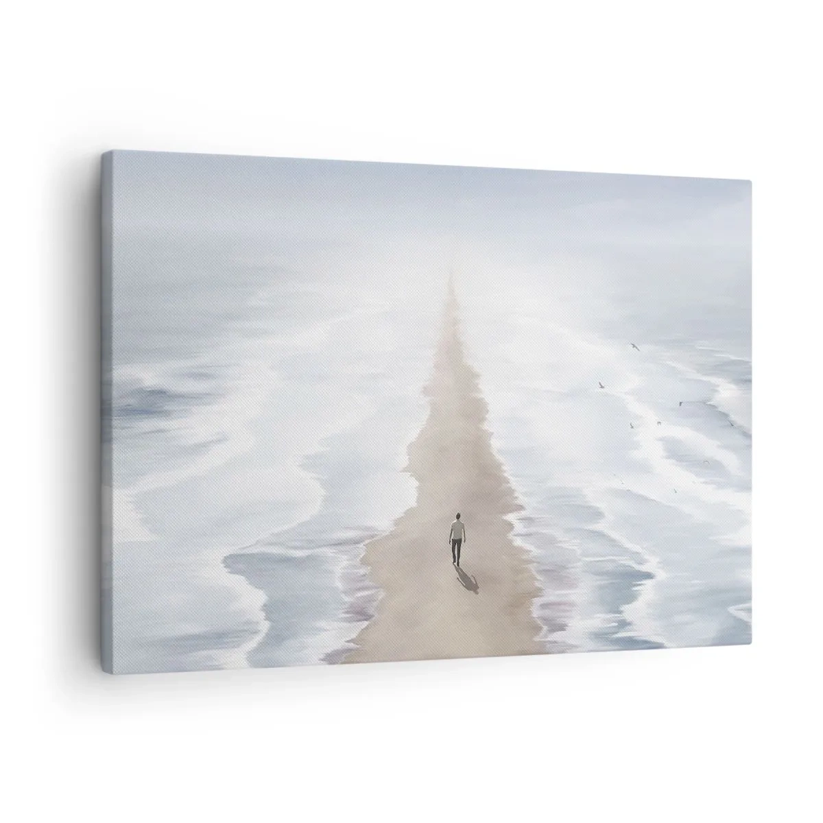 Quadro em tela - Uma figura em uma estrada solitária em meio a uma vasta paisagem aquática - 70x50cm - Um futuro brilhante - Decoração de parede moderna para a sala de estar e quarto ARTTOR
