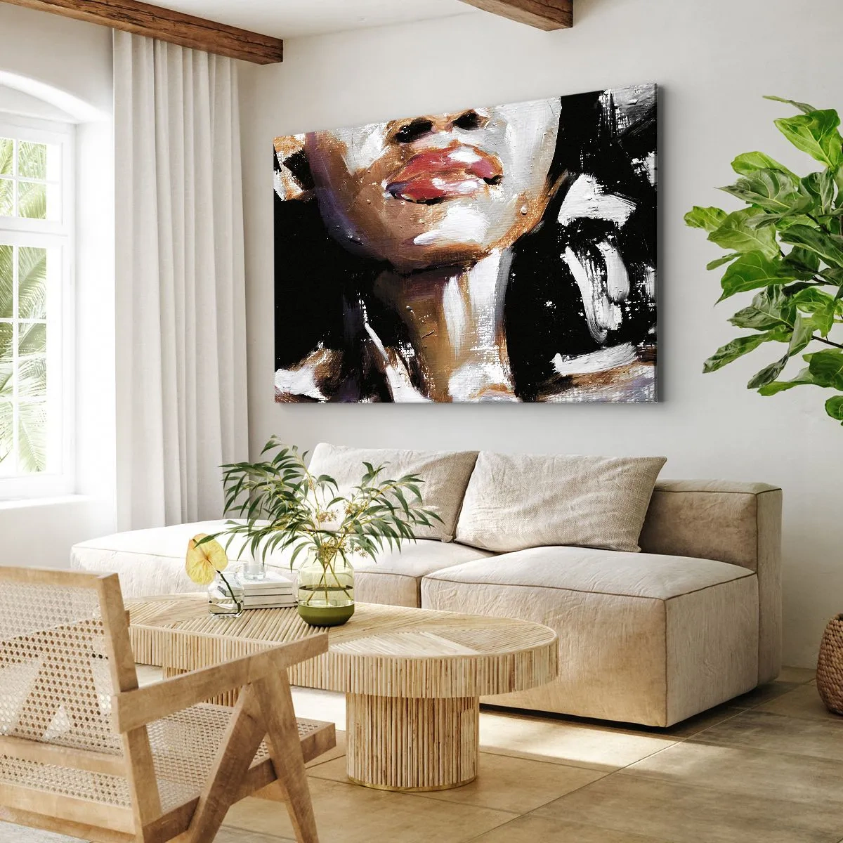Quadro em tela - Retrato de uma mulher em um estilo pictórico expressivo contra um fundo escuro - 70x50cm - Orgulho sem preconceitos - Decoração de parede moderna para a sala de estar e quarto ARTTOR