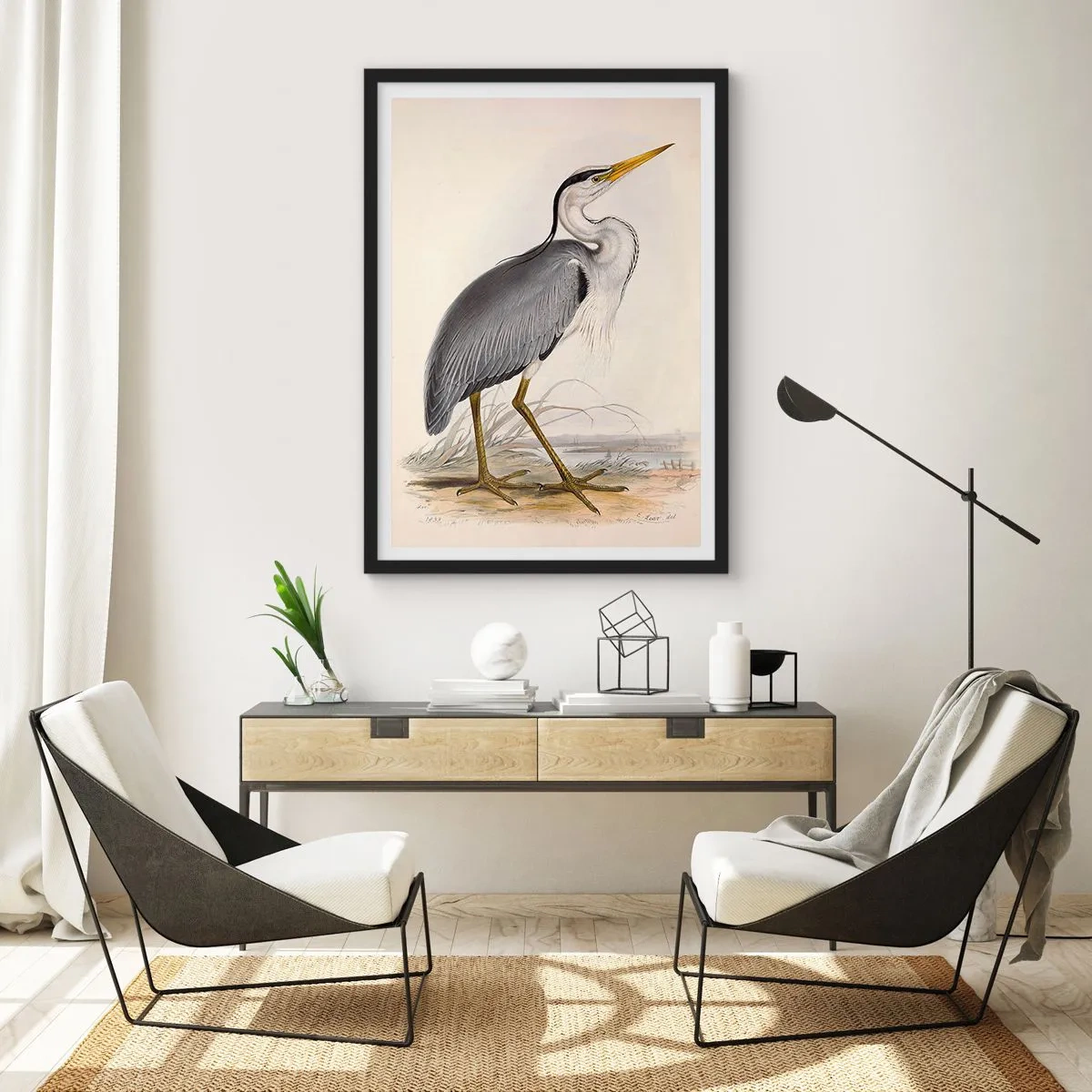 Pôster com moldura preta - Graça de Heron - 50x70cm - Graça de garça - Decoração de parede moderna para a sala de estar e quarto ARTTOR