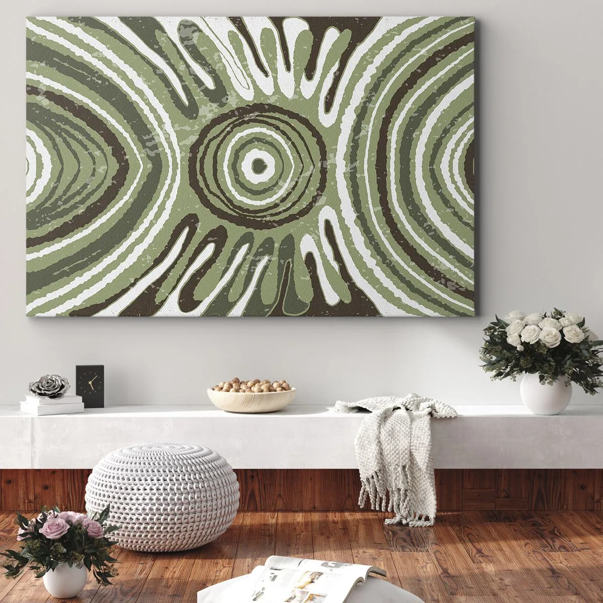 Quadro em tela - Padrões abstratos em tons de verde e marrom - 70x50cm - Uma explosão de emoções - Decoração de parede moderna para a sala de estar e quarto ARTTOR