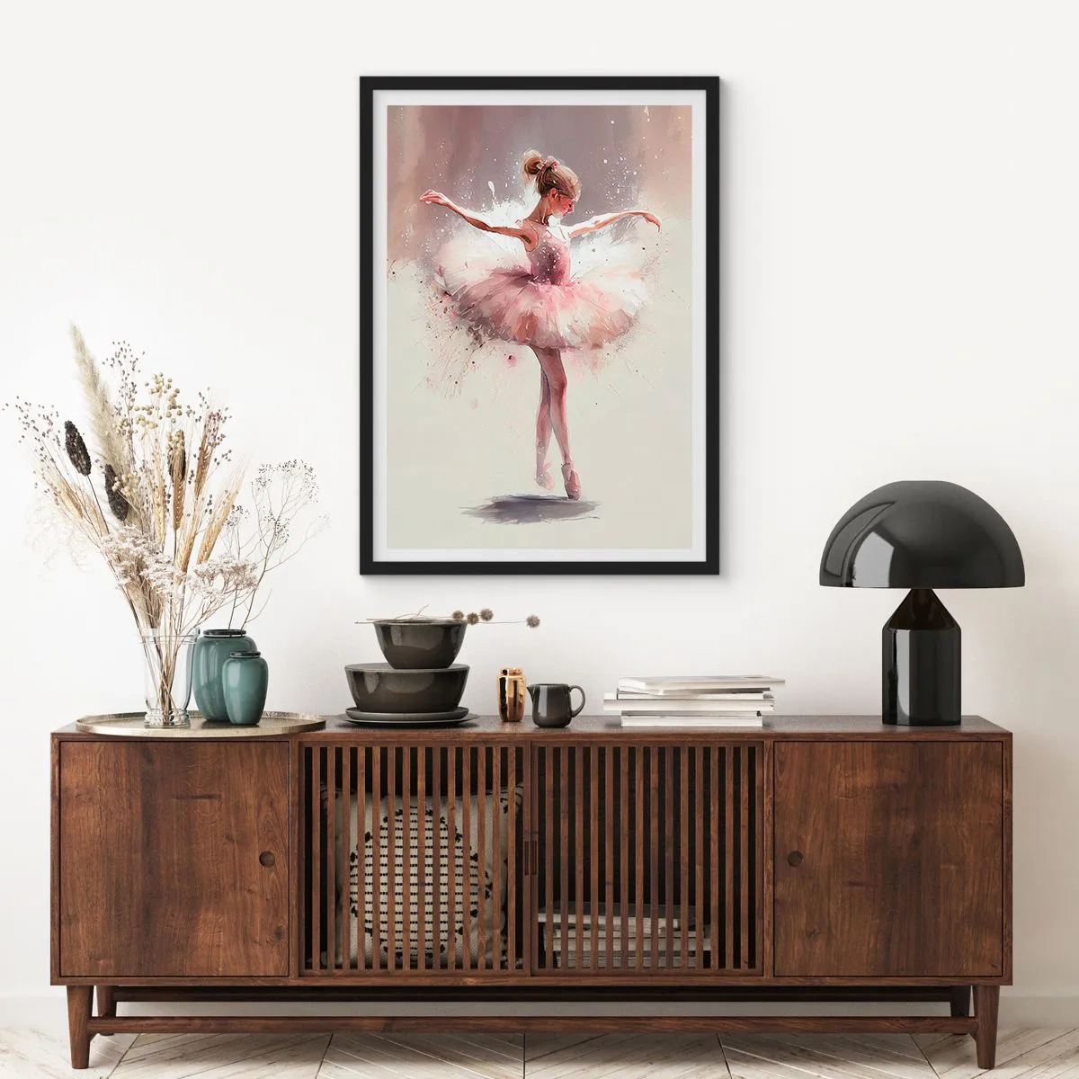Pôster com moldura preta - Bailarina no movimento artístico - 50x70cm - Como um pássaro jovem - Decoração de parede moderna para a sala de estar e quarto ARTTOR