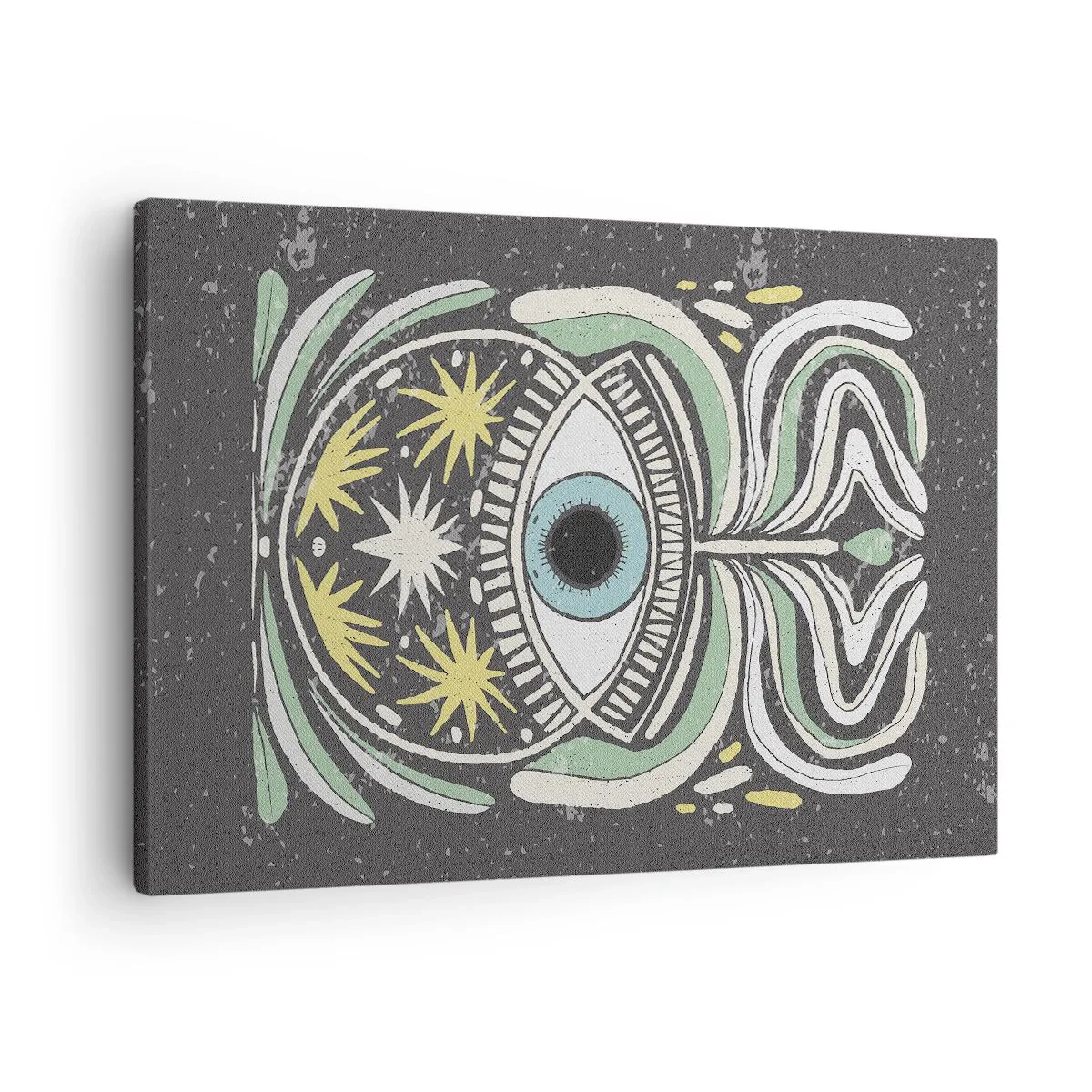 Quadro em tela - Um olho simbólico cercado por padrões abstratos - 70x50cm - Rituais tribais - Decoração de parede moderna para a sala de estar e quarto ARTTOR