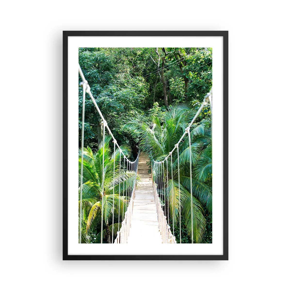 Pôster com moldura preta - Uma ponte suspensa em uma floresta tropical - 50x70cm - Bem-vindo à selva! - Decoração de parede moderna para a sala de estar e quarto ARTTOR