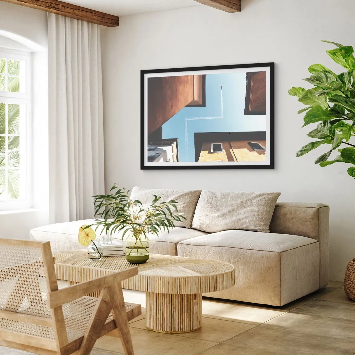 Pôster com moldura preta - Acima do labirinto da cidade - 70x50 cm