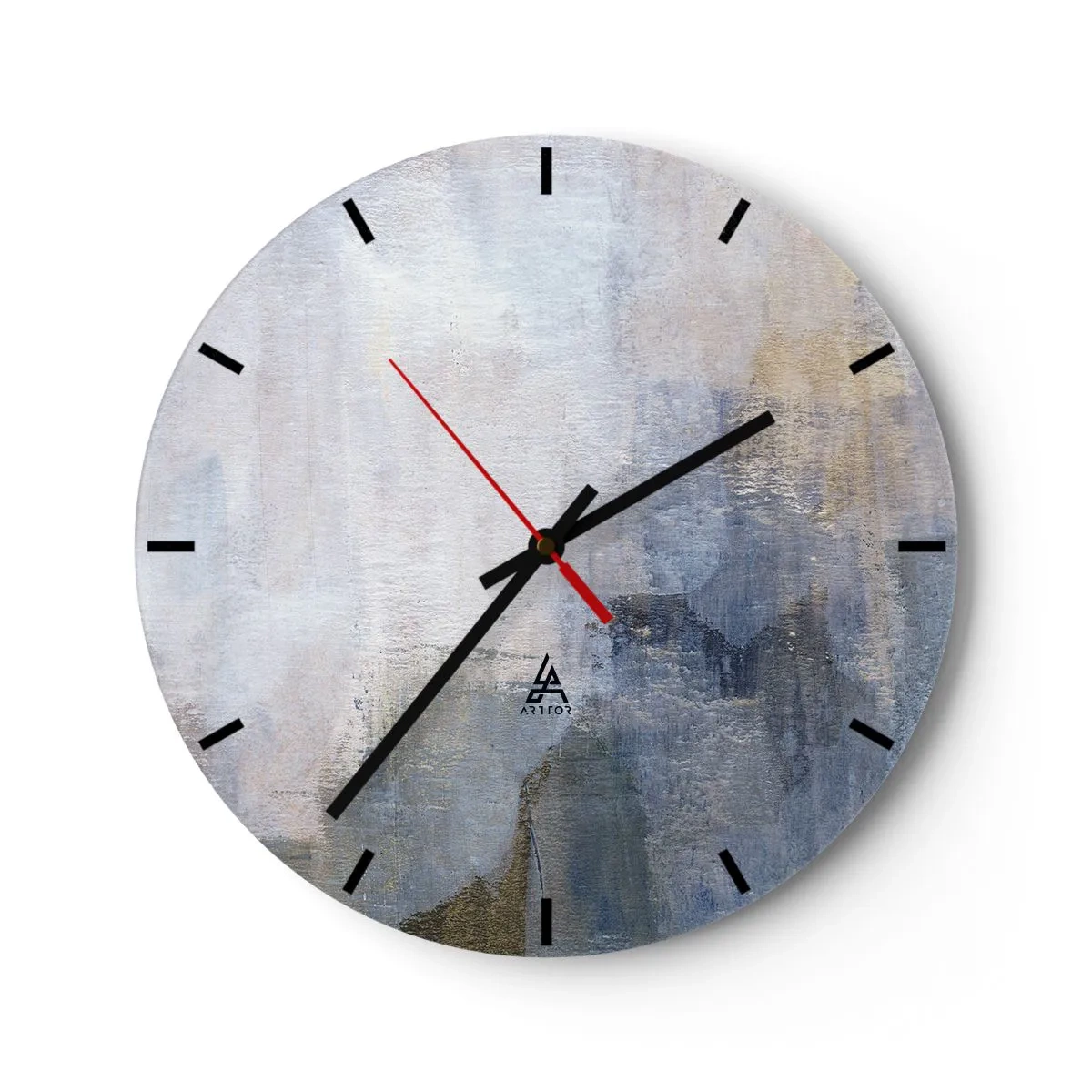 Relógio de parede - Relógio em vidro - Composição abstrata em tons de azul e cinza - 30x30cm - Tons e acordes das cores - Decoração de parede moderna para a sala de estar, cozinha e quarto ARTTOR