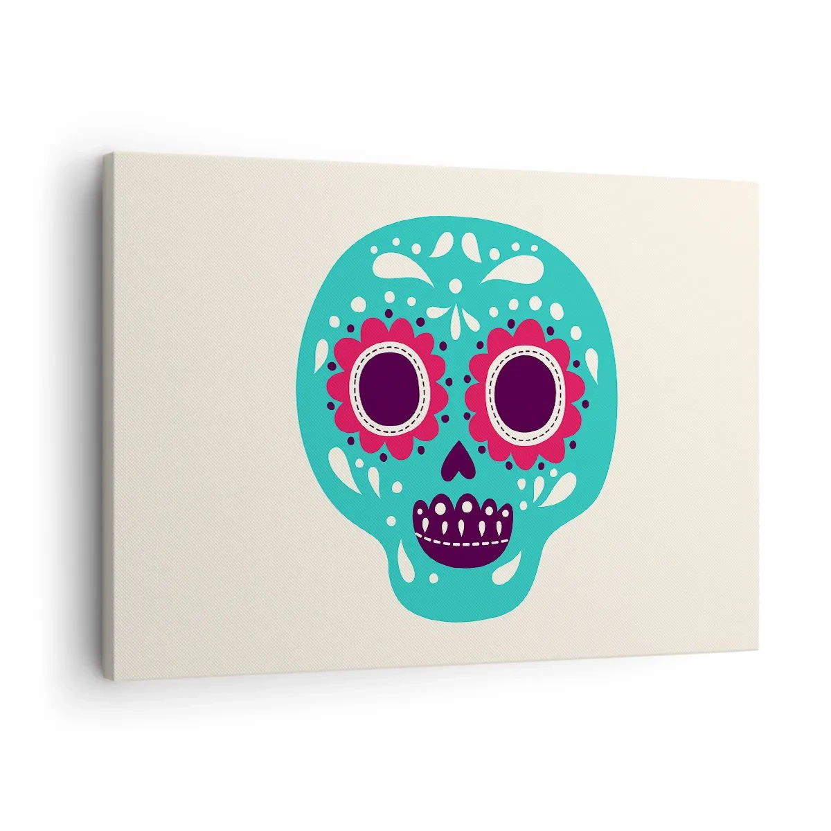 Quadro em tela - Uma caveira de açúcar turquesa e roxa inspirada na cultura mexicana - 70x50cm - Vida – diversão até a morte - Decoração de parede moderna para a sala de estar e quarto ARTTOR