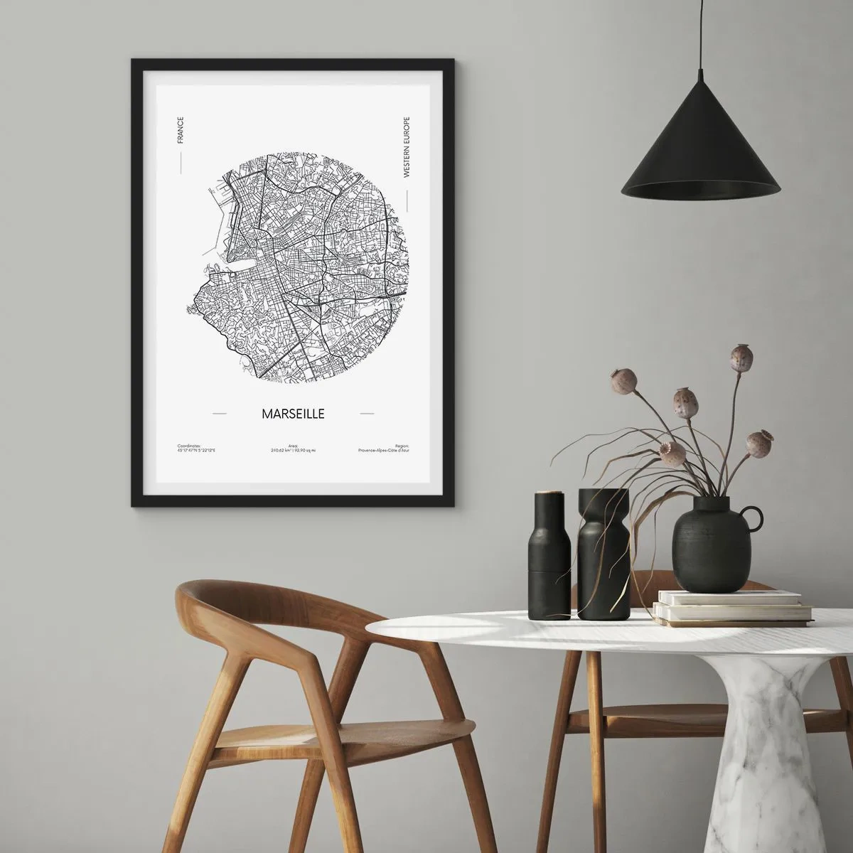 Pôster com moldura preta - Anatomia de Marselha - 50x70 cm