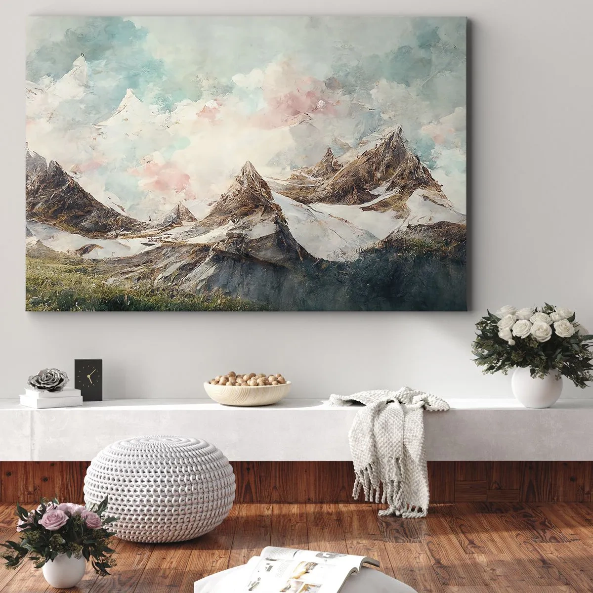 Quadro em tela - Montanhas pitorescas com céus em tons pastéis - 70x50cm - Lâminas de rocha - Decoração de parede moderna para a sala de estar e quarto ARTTOR