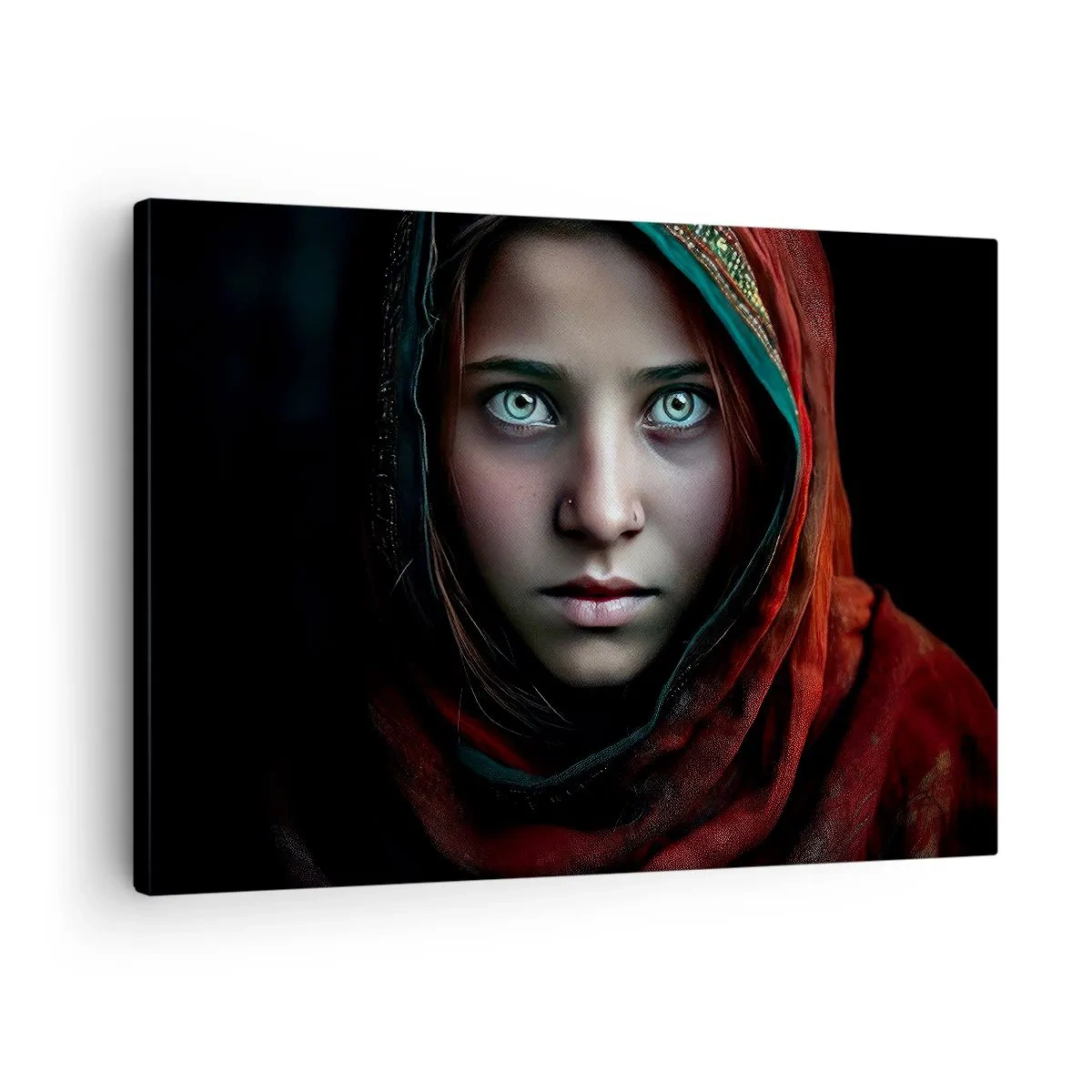 Quadro em tela - Retrato de uma mulher com olhar intenso em cores quentes - 70x50cm - Princesa oriental - Decoração de parede moderna para a sala de estar e quarto ARTTOR