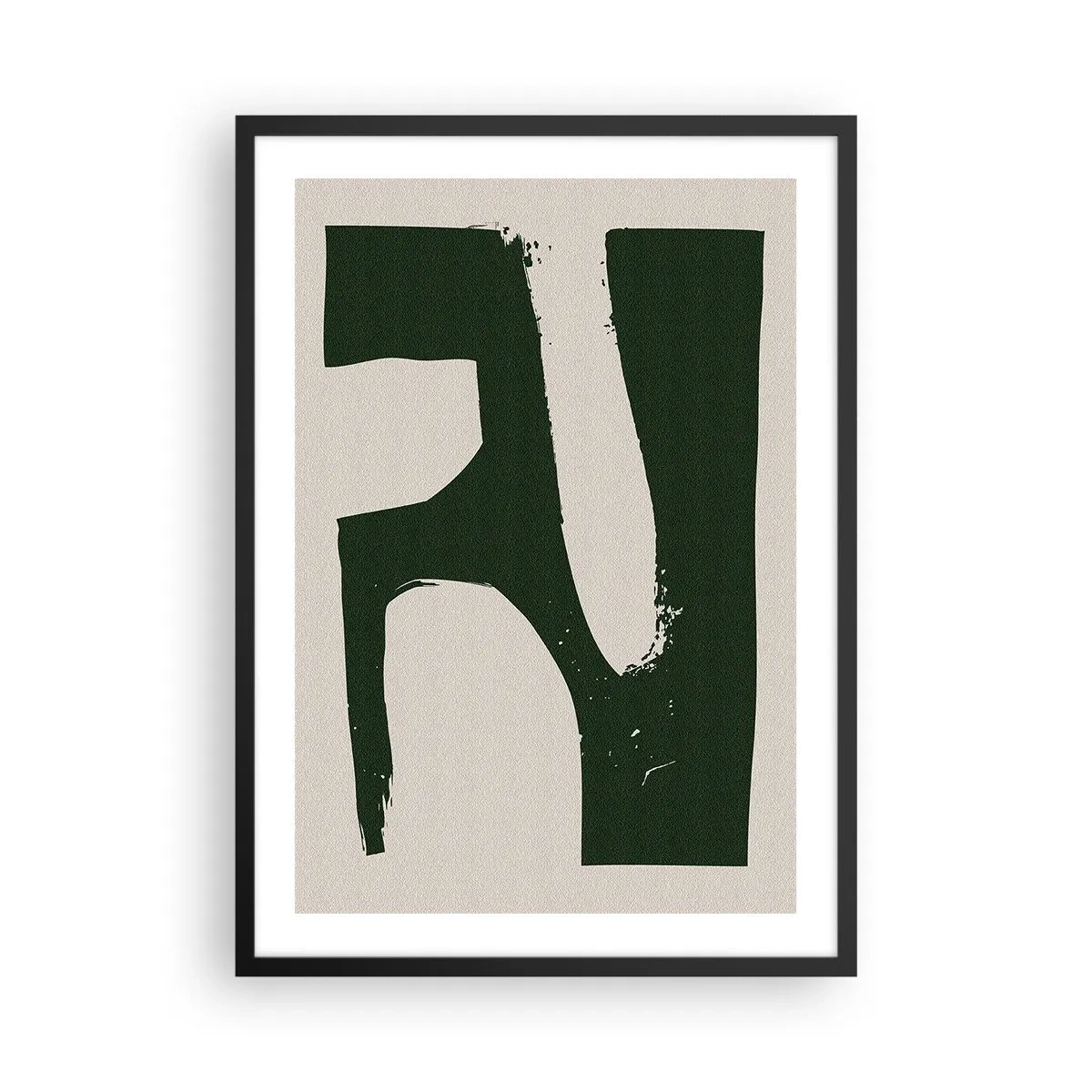 Pôster com moldura preta - Abstração minimalista em verde e bege - 50x70cm - Baías de branco - Decoração de parede moderna para a sala de estar e quarto ARTTOR
