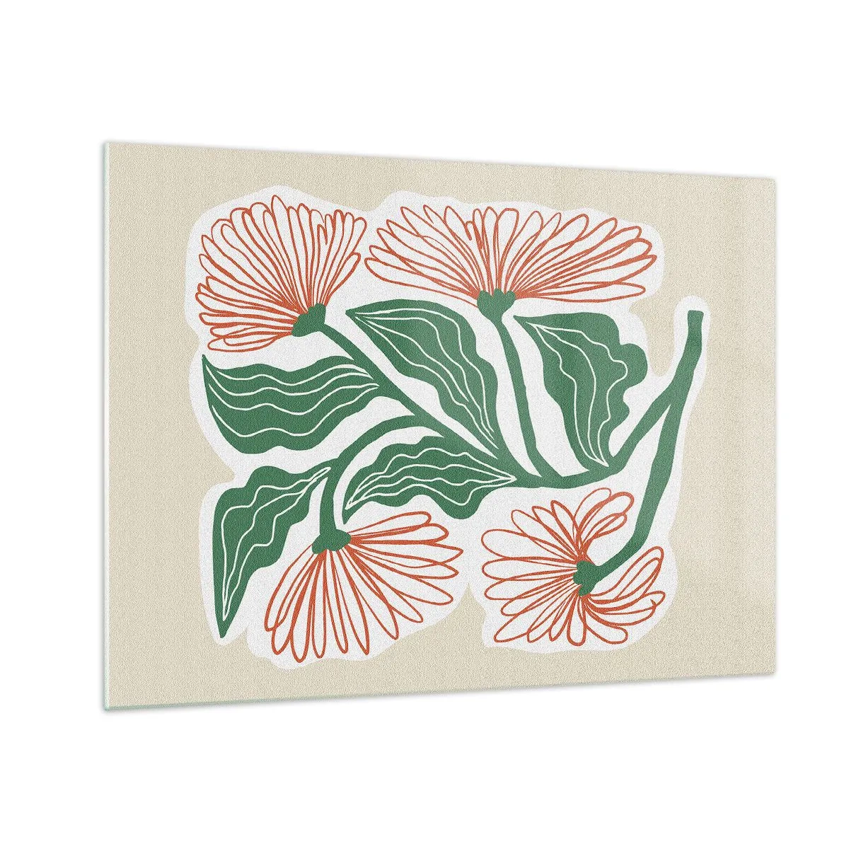 Quadro em vidro - Flores decorativas de estilo folclórico em um fundo claro - 70x50cm - Folclórico e moderno - Decoração de parede moderna para a sala de estar e quarto ARTTOR