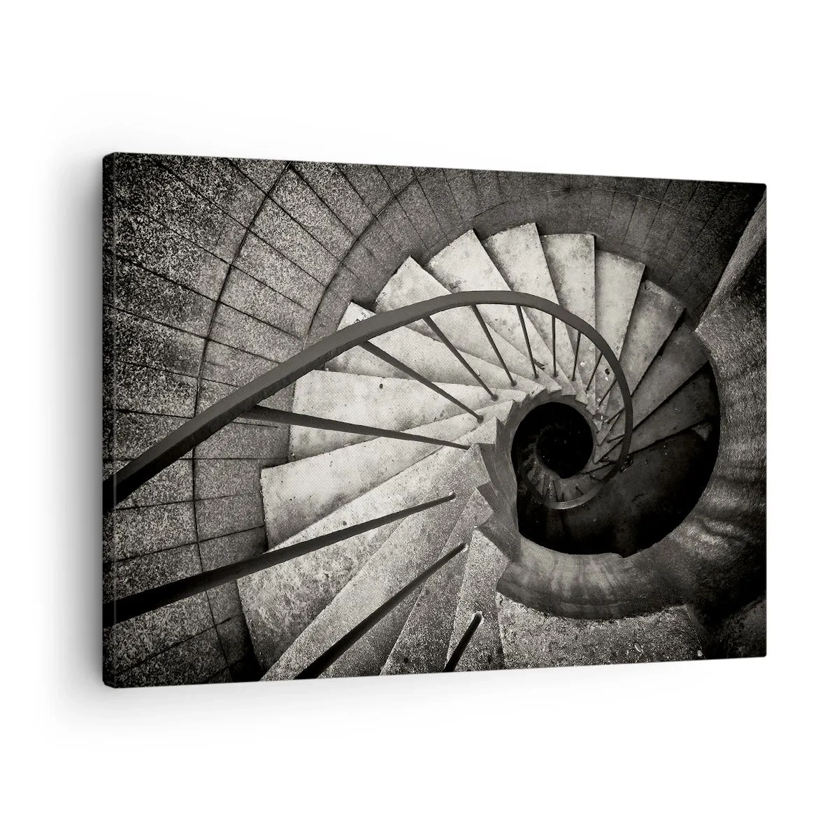 Quadro em tela - Escada em espiral preta e branca em estilo moderno - 70x50cm - Suba as escadas, desça as escadas - Decoração de parede moderna para a sala de estar e quarto ARTTOR