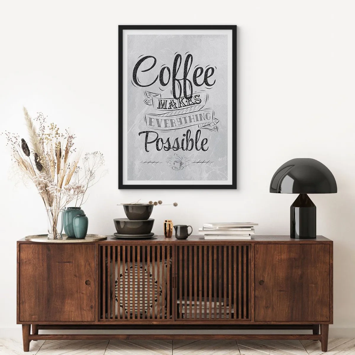 Pôster com moldura preta - Cartaz motivacional sobre café - 50x70cm - Como podes não amar café - Decoração de parede moderna para a sala de estar e quarto ARTTOR