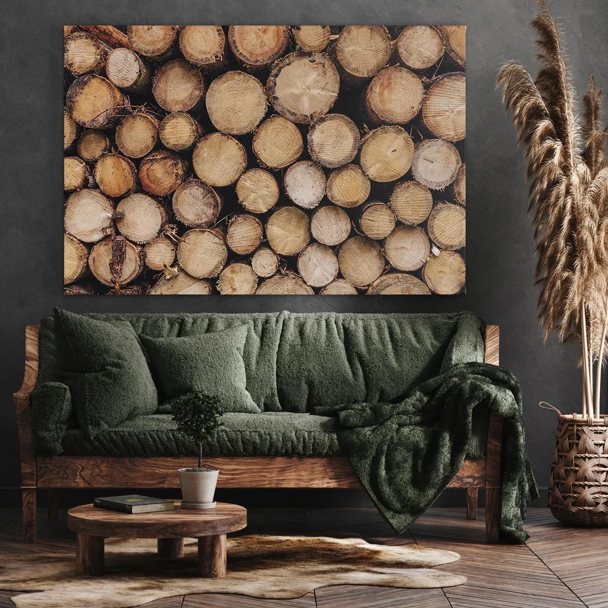 Quadro em tela - Pilhas de troncos de árvores derrubadas dispostas em harmonia - 70x50cm - Um novo começo - Decoração de parede moderna para a sala de estar e quarto ARTTOR