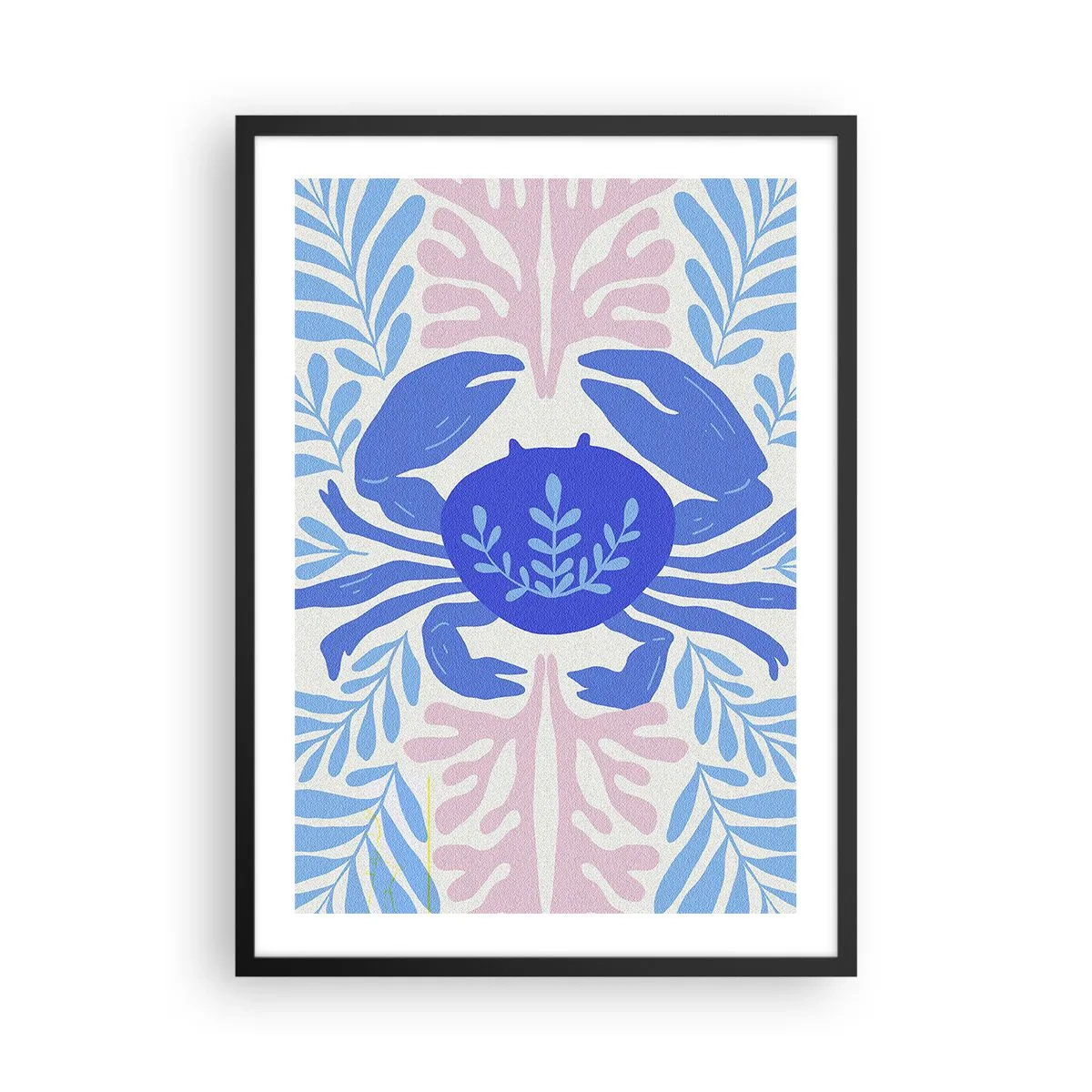 Pôster com moldura preta - Um caranguejo azul decorativo cercado por plantas marinhas. - 50x70cm - Como uma flor do mar - Decoração de parede moderna para a sala de estar e quarto ARTTOR