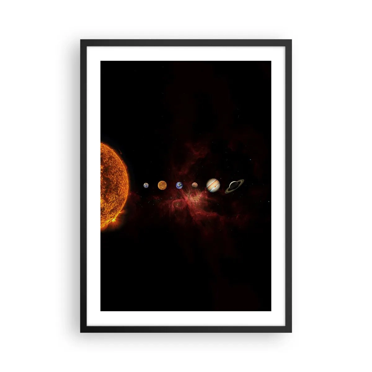 Pôster com moldura preta - O Sistema Solar com planetas contra o fundo do espaço - 50x70cm - Nosso bairro - Decoração de parede moderna para a sala de estar e quarto ARTTOR