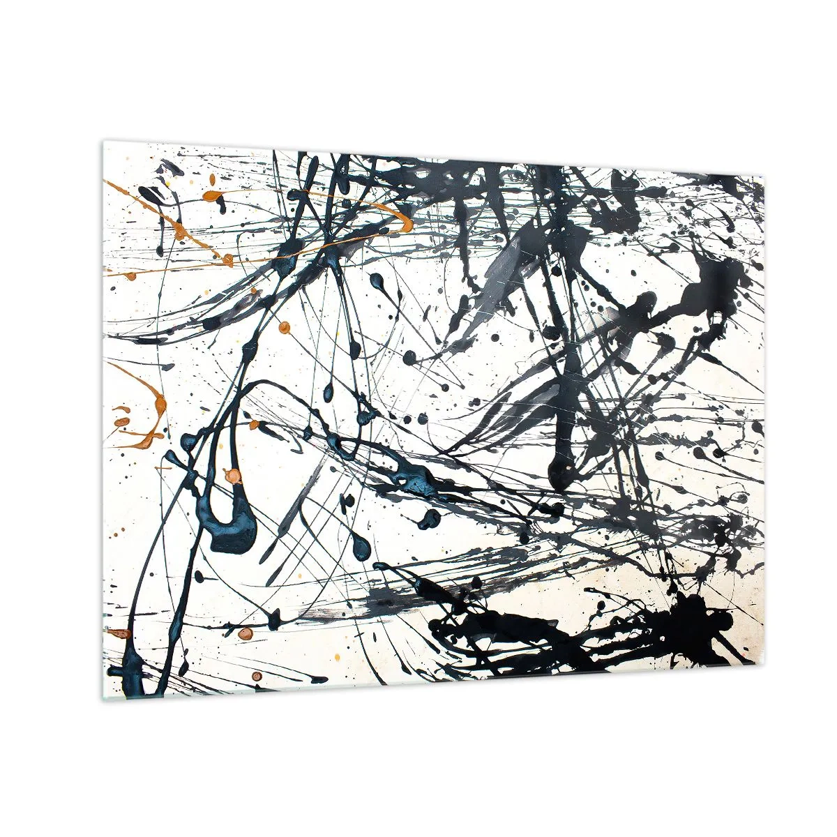 Quadro em vidro - Respingos de tinta dinâmicos em um fundo branco - 70x50cm - Abstração expressionista - Decoração de parede moderna para a sala de estar e quarto ARTTOR