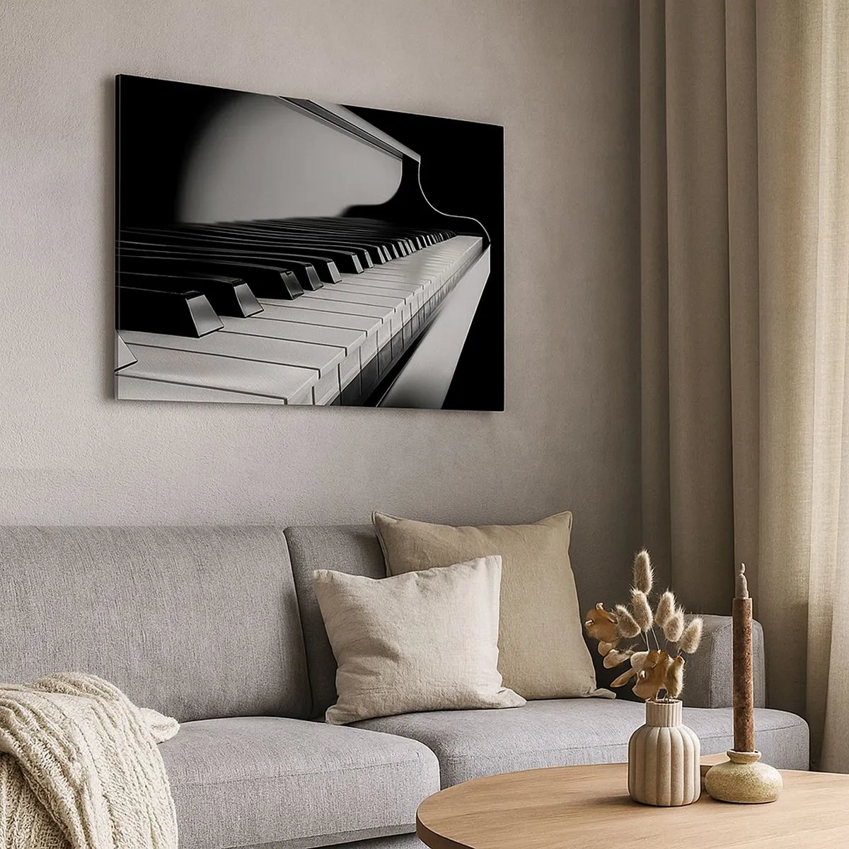 Quadro em tela - Teclas de piano em uma elegante foto em preto e branco - 70x50cm - Harmonia de formas e cores - Decoração de parede moderna para a sala de estar e quarto ARTTOR