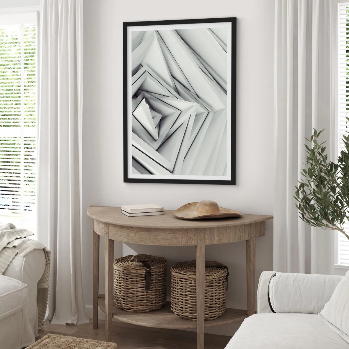 Pôster com moldura preta - Composição abstrata de triângulos geométricos em 3D - 50x70cm - Cantos vivos - Decoração de parede moderna para a sala de estar e quarto ARTTOR
