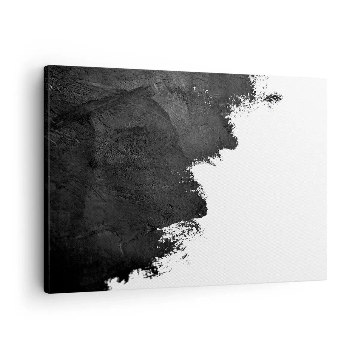 Quadro em tela - Abstração em preto e branco com pinceladas contrastantes - 70x50cm - Elementos: terra - Decoração de parede moderna para a sala de estar e quarto ARTTOR