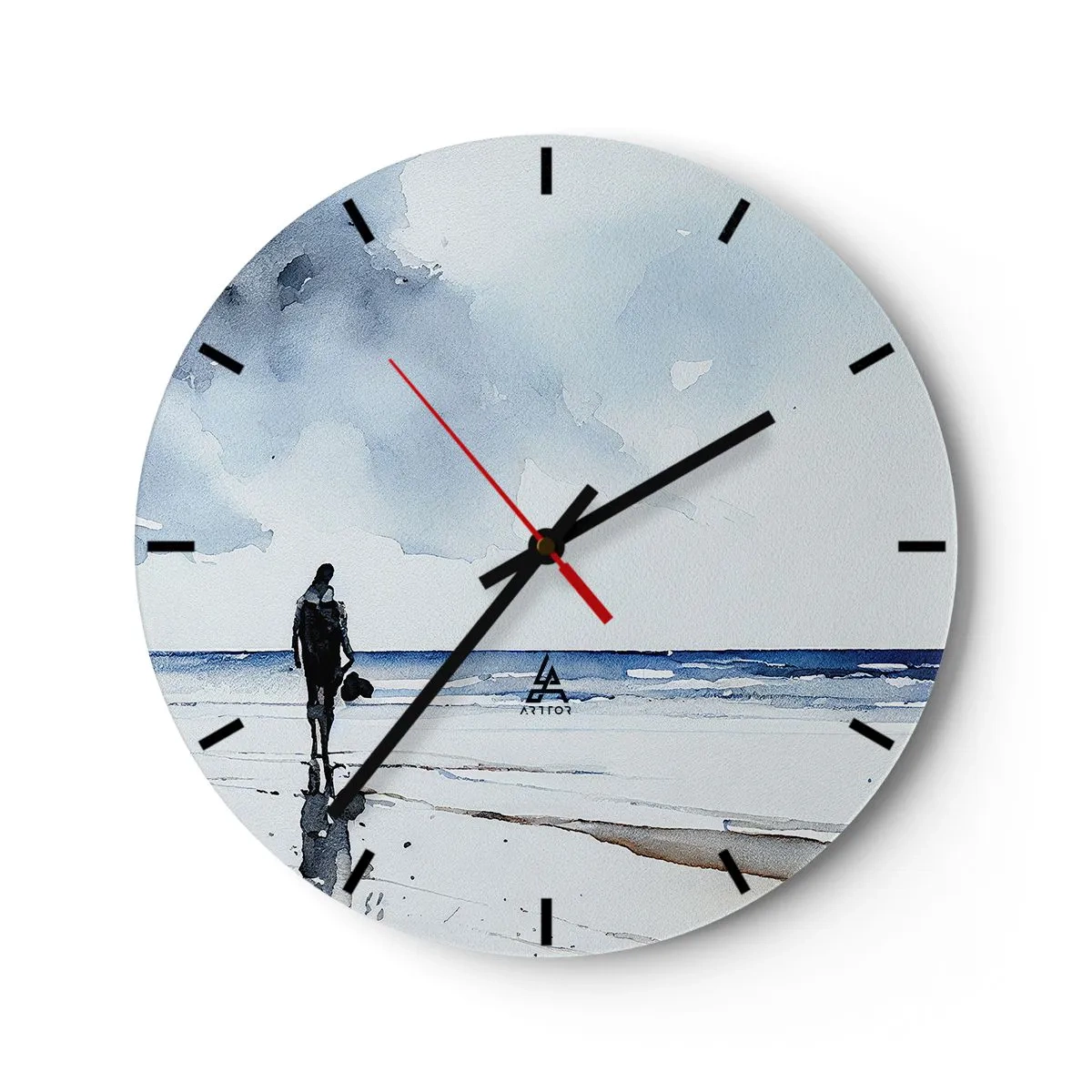 Relógio de parede - Relógio em vidro - Uma figura na praia olhando para o mar - 30x30cm - Conversa com o mar - Decoração de parede moderna para a sala de estar, cozinha e quarto ARTTOR