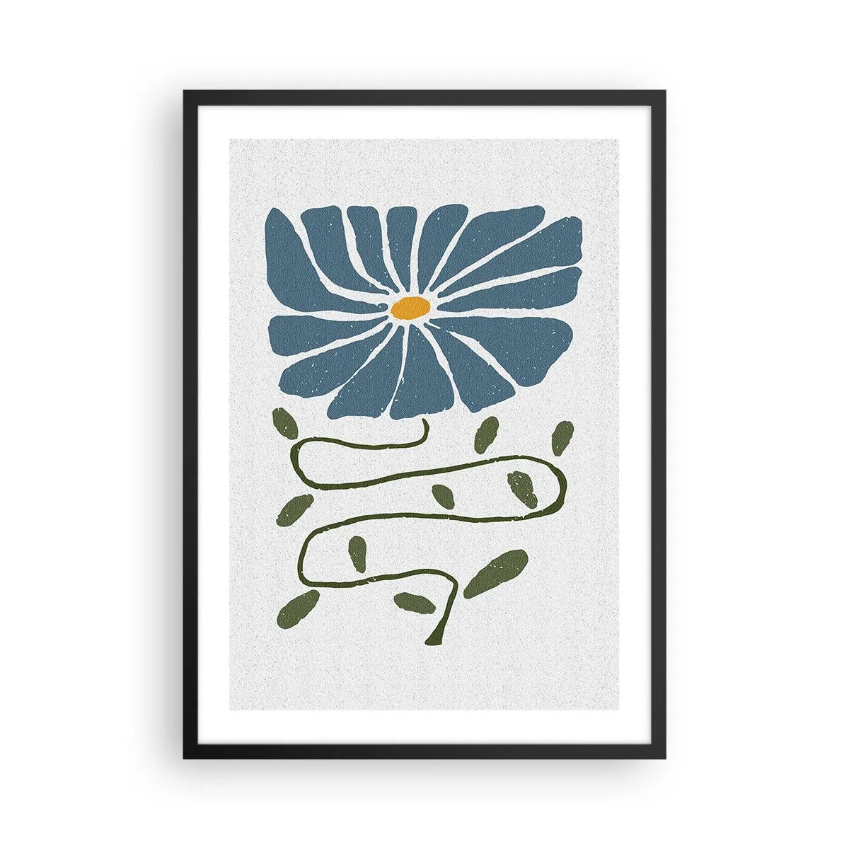 Pôster com moldura preta - Uma flor azul com um caule sinuoso em um fundo claro - 50x70cm - Um ramo para uma flor - Decoração de parede moderna para a sala de estar e quarto ARTTOR