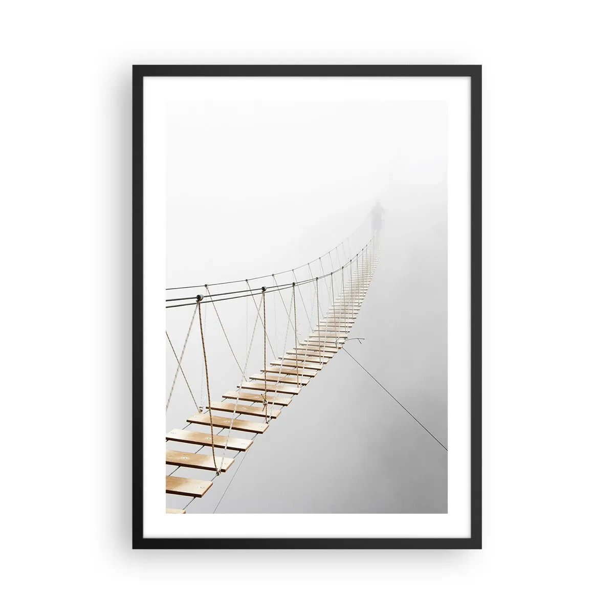 Pôster com moldura preta - Uma ponte suspensa afogada em neblina - 50x70cm - Para onde levará? - Decoração de parede moderna para a sala de estar e quarto ARTTOR