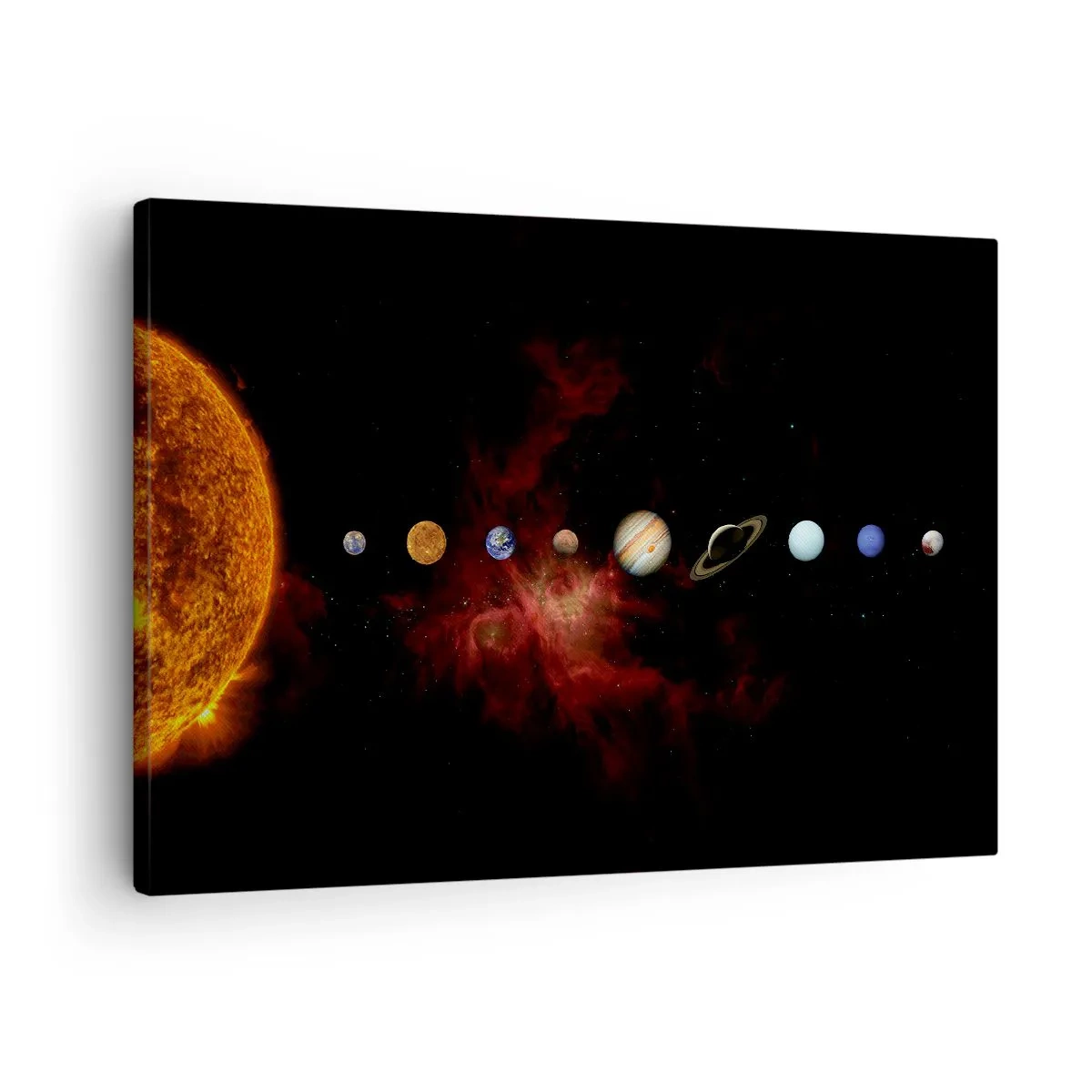 Quadro em tela - O sistema solar com planetas contra o fundo do espaço - 70x50cm - Nosso bairro - Decoração de parede moderna para a sala de estar e quarto ARTTOR