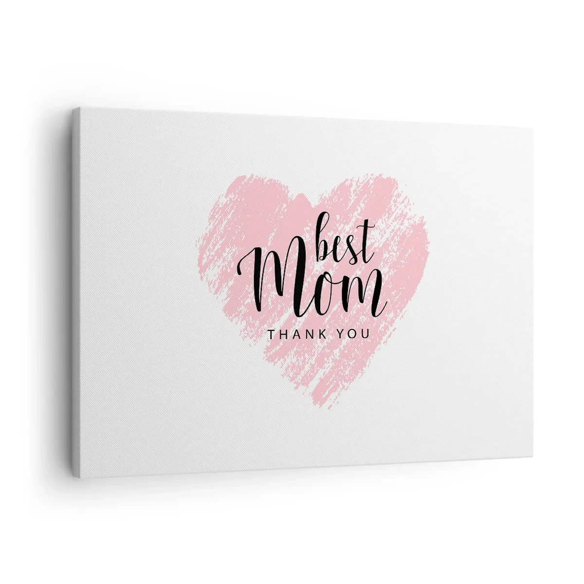 Quadro em tela - Coração rosa com as palavras "Melhor Mãe, Obrigado" em um fundo branco - 70x50cm - Sempre o momento certo - Decoração de parede moderna para a sala de estar e quarto ARTTOR