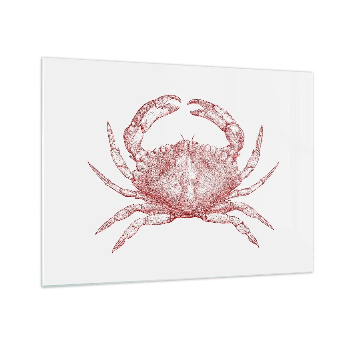 Quadro em vidro - Esboço de um caranguejo vermelho em um fundo claro em estilo retrô - 70x50cm - Caranguejo sobre caranguejos - Decoração de parede moderna para a sala de estar e quarto ARTTOR