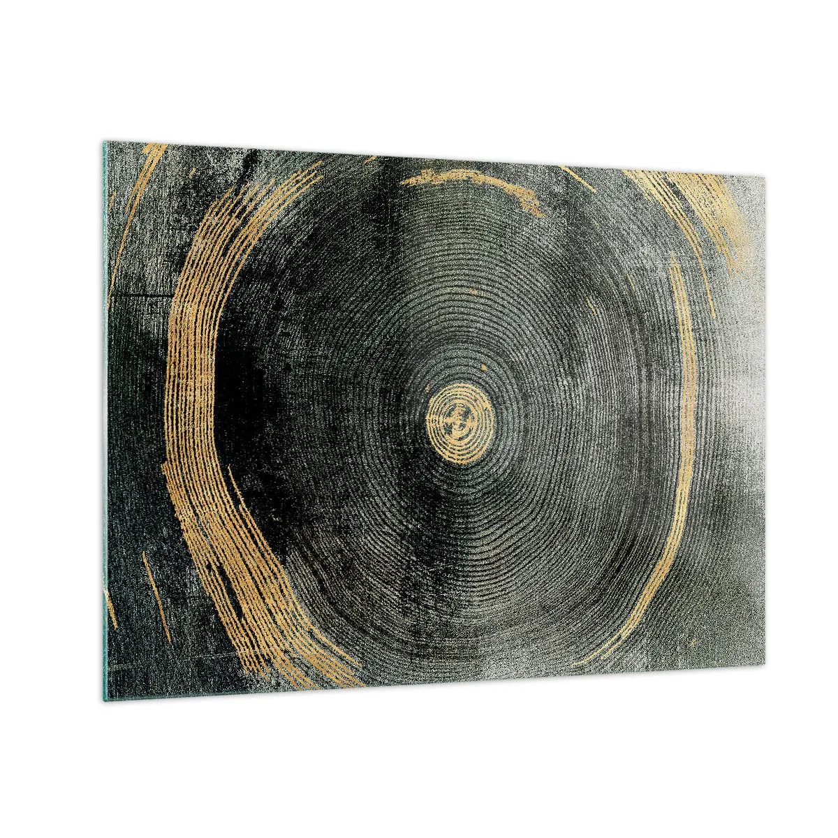 Quadro em vidro - Corte transversal de um tronco de árvore com detalhes e detalhes dourados - 70x50cm - Mudança e persistência - Decoração de parede moderna para a sala de estar e quarto ARTTOR