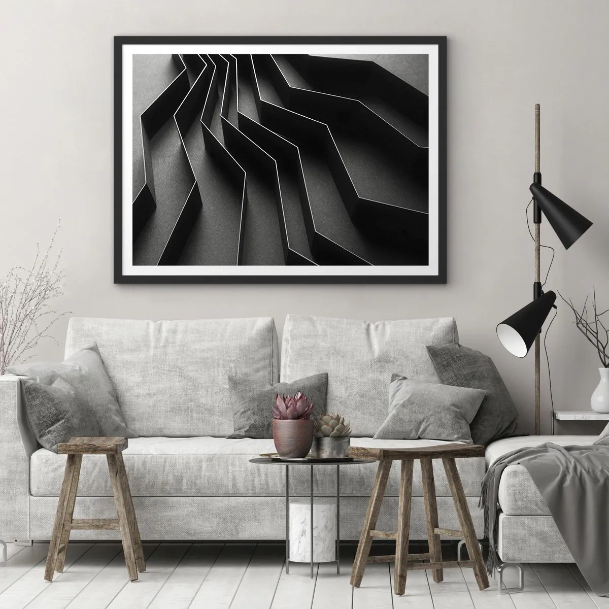 Pôster com moldura preta - Ordem espacial - 70x50 cm