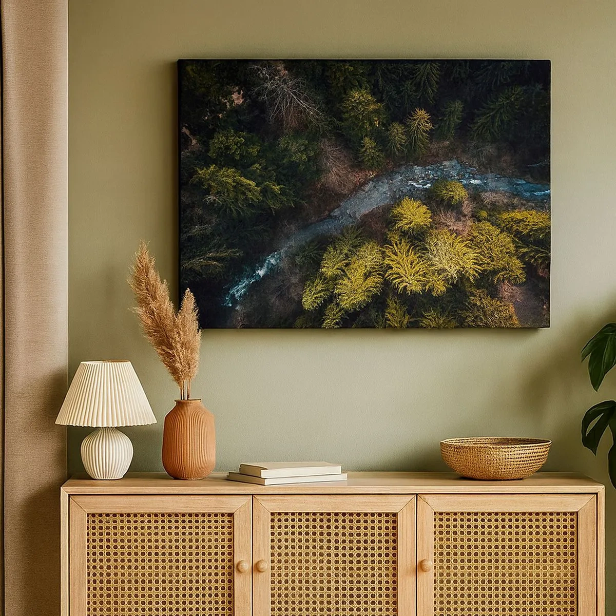 Quadro em tela - Uma vista de cima de uma floresta com um rio sinuoso - 70x50cm - Rápido e cada vez mais rápido - Decoração de parede moderna para a sala de estar e quarto ARTTOR