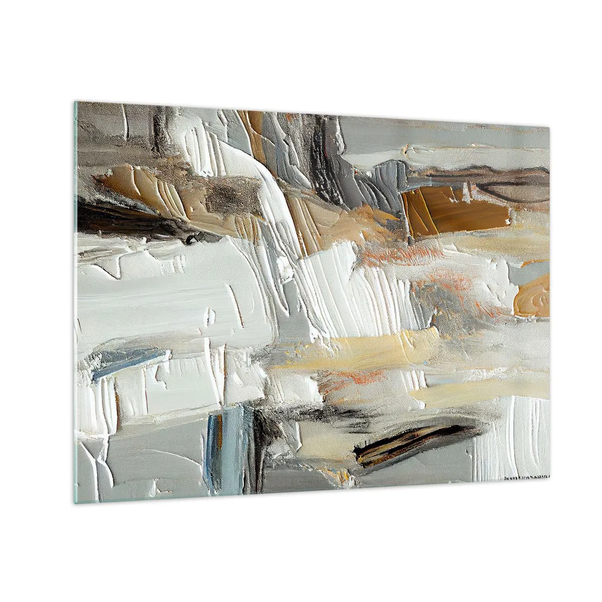 Quadro em vidro - Uma composição abstrata em tons terrosos com uma textura distinta. - 70x50cm - Camadas coloridas - Decoração de parede moderna para a sala de estar e quarto ARTTOR