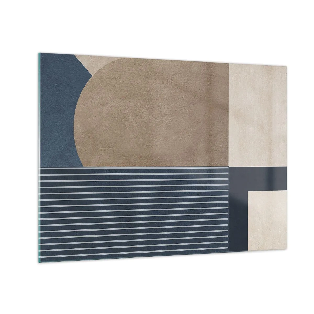 Quadro em vidro - Uma forma minimalista com um círculo e linhas em bege - 70x50cm - Uma composição de simplicidade e redondeza - Decoração de parede moderna para a sala de estar e quarto ARTTOR