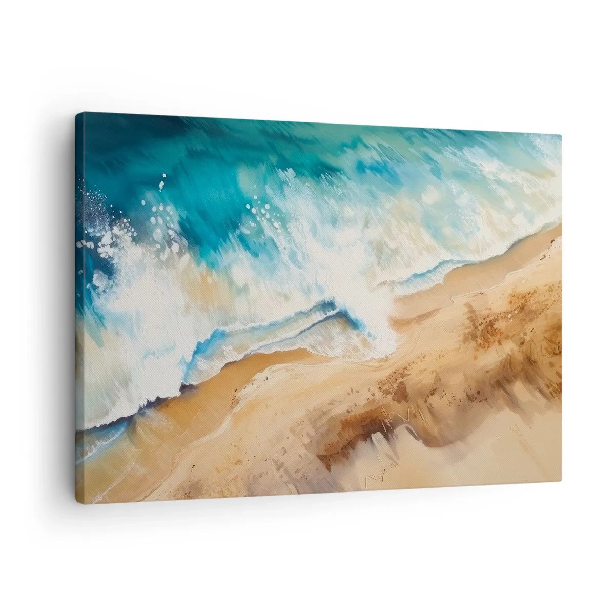Quadro em tela - Uma onda do mar quebrando contra a costa arenosa - 70x50cm - A onda que retorna - Decoração de parede moderna para a sala de estar e quarto ARTTOR