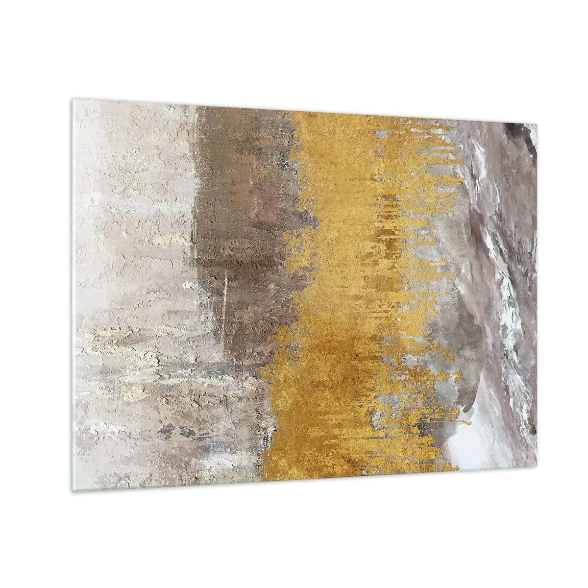 Quadro em vidro - Estruturas douradas e terrosas criam abstração dinâmica - 70x50cm - Uma explosão dourada - Decoração de parede moderna para a sala de estar e quarto ARTTOR