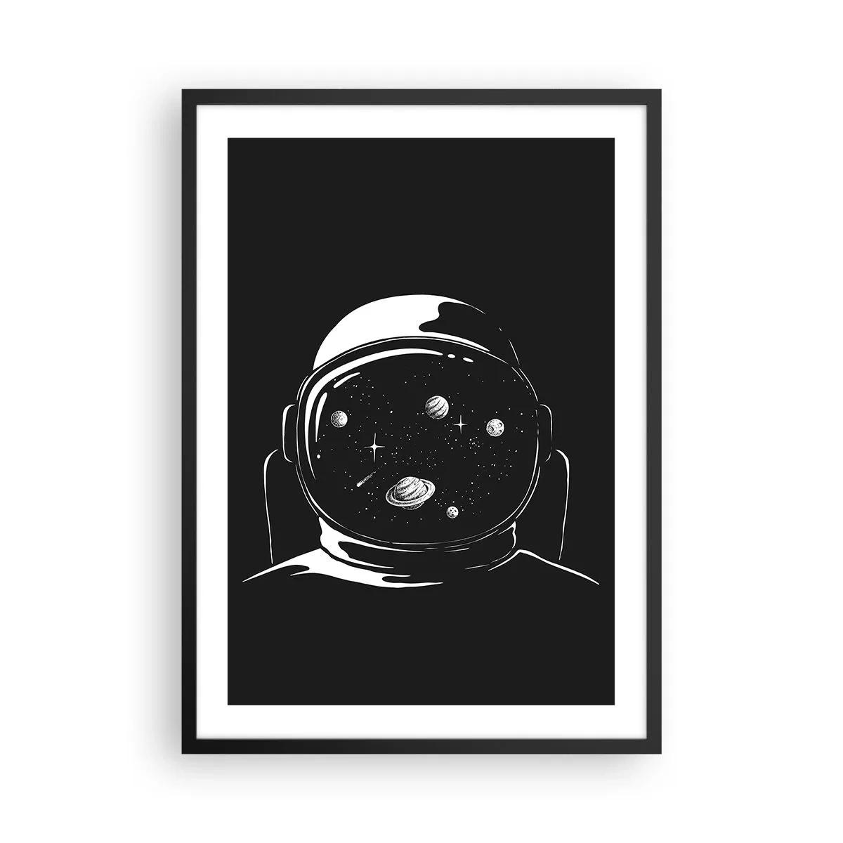 Pôster com moldura preta - Astronauta com espaço refletido em seu capacete - 50x70cm - Bela Vista - Decoração de parede moderna para a sala de estar e quarto ARTTOR