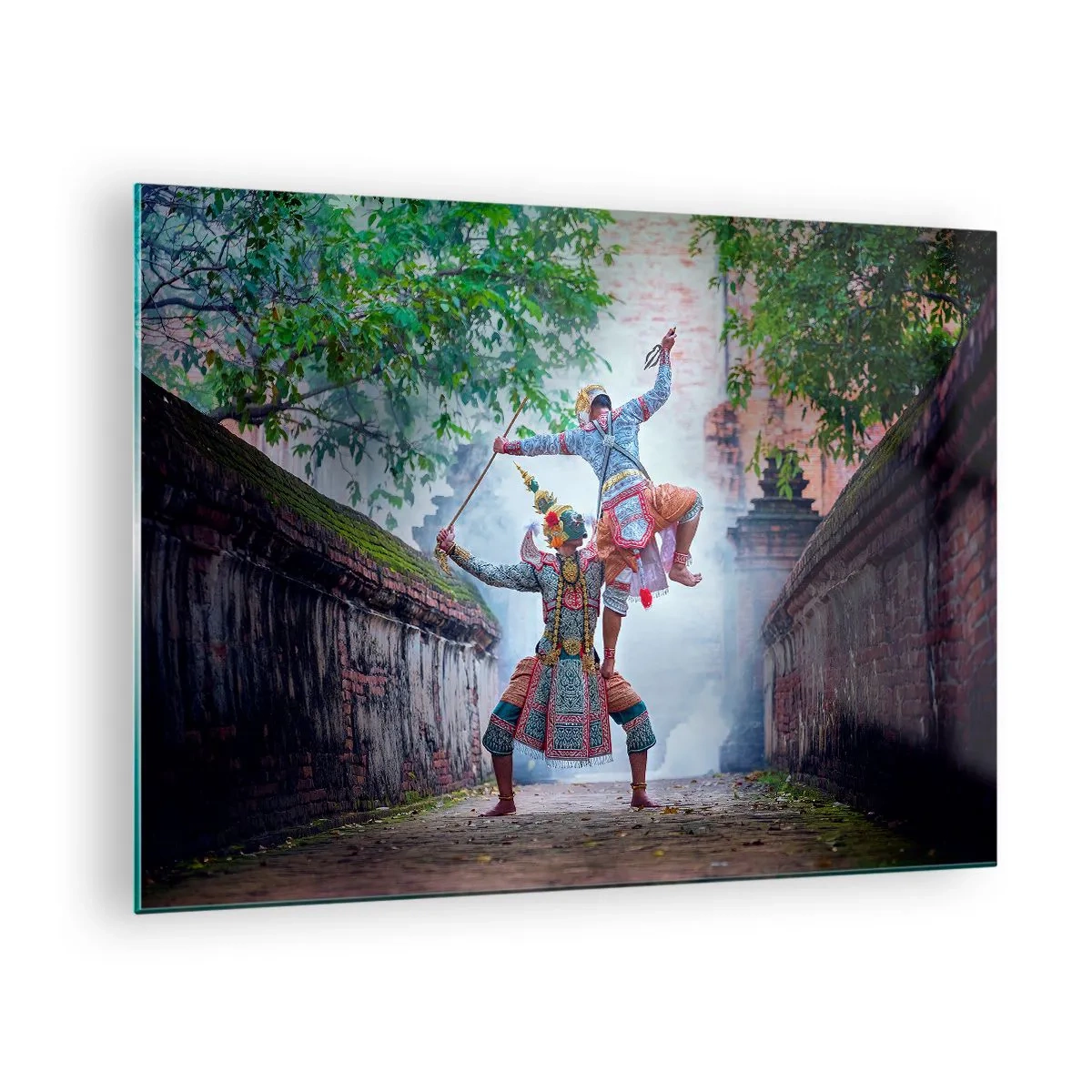 Quadro em vidro - Dança tradicional em um ambiente histórico com cores vibrantes - 70x50cm - Uma dança de beleza mortal - Decoração de parede moderna para a sala de estar e quarto ARTTOR