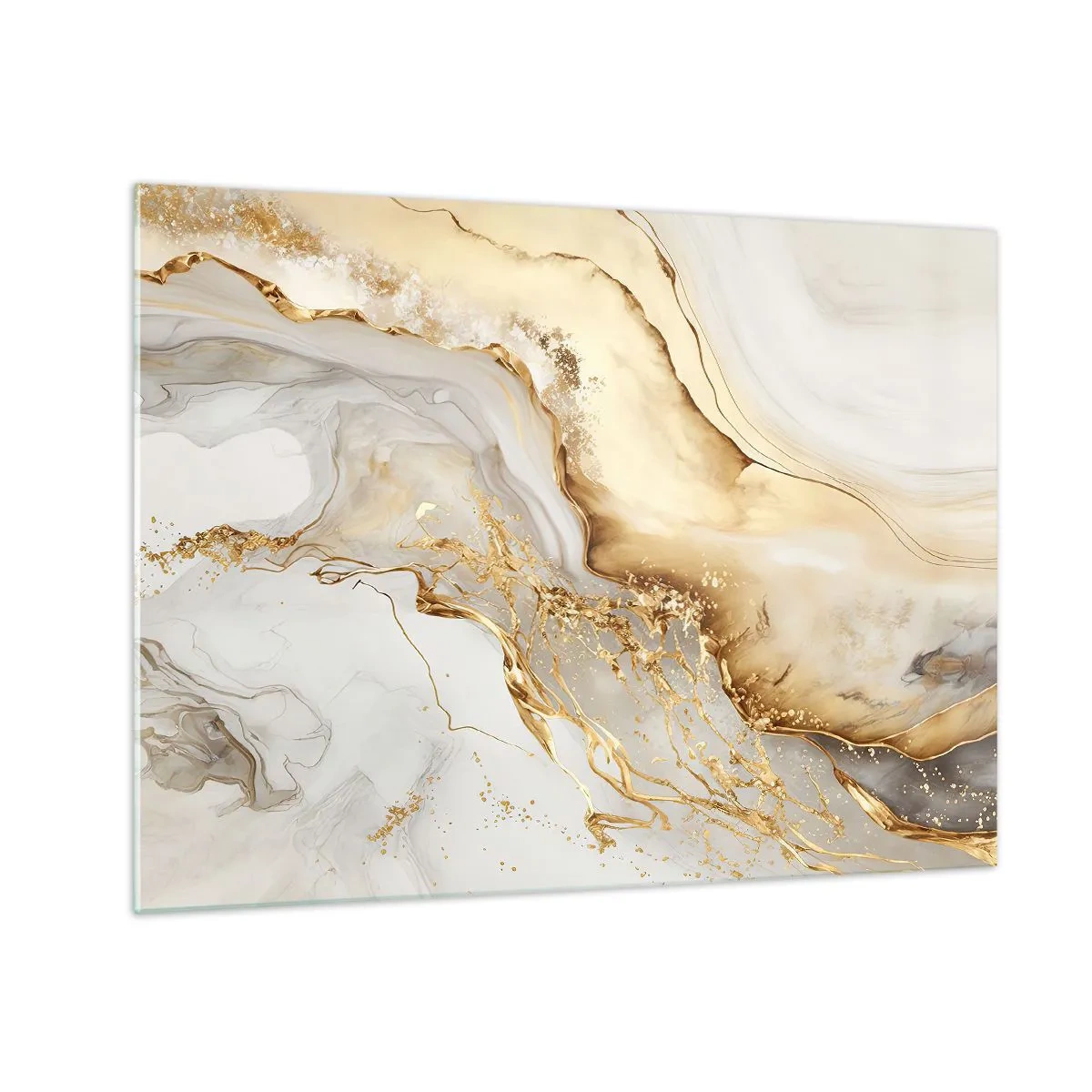 Quadro em vidro - Listras abstratas douradas e bege em um fundo claro - 70x50cm - Abstração: beleza e bondade - Decoração de parede moderna para a sala de estar e quarto ARTTOR