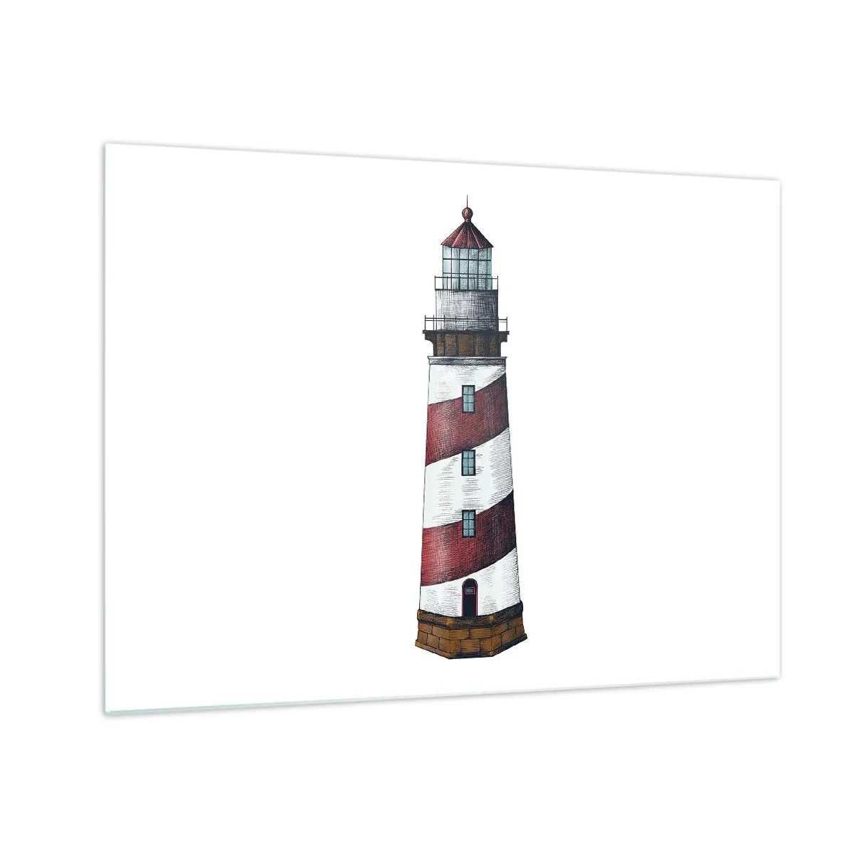 Quadro em vidro - Farol vermelho e branco sobre fundo branco - 70x50cm - Sempre em guarda - Decoração de parede moderna para a sala de estar e quarto ARTTOR