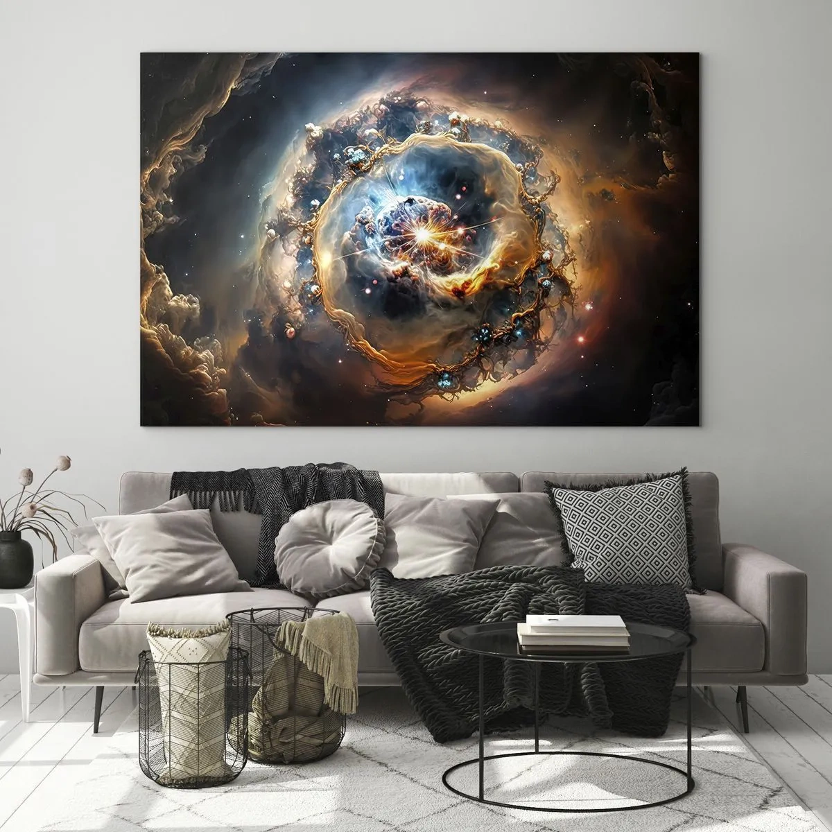 Quadro em vidro - Uma explosão cósmica no centro de um vórtice galáctico - 70x50cm - Início - Decoração de parede moderna para a sala de estar e quarto ARTTOR