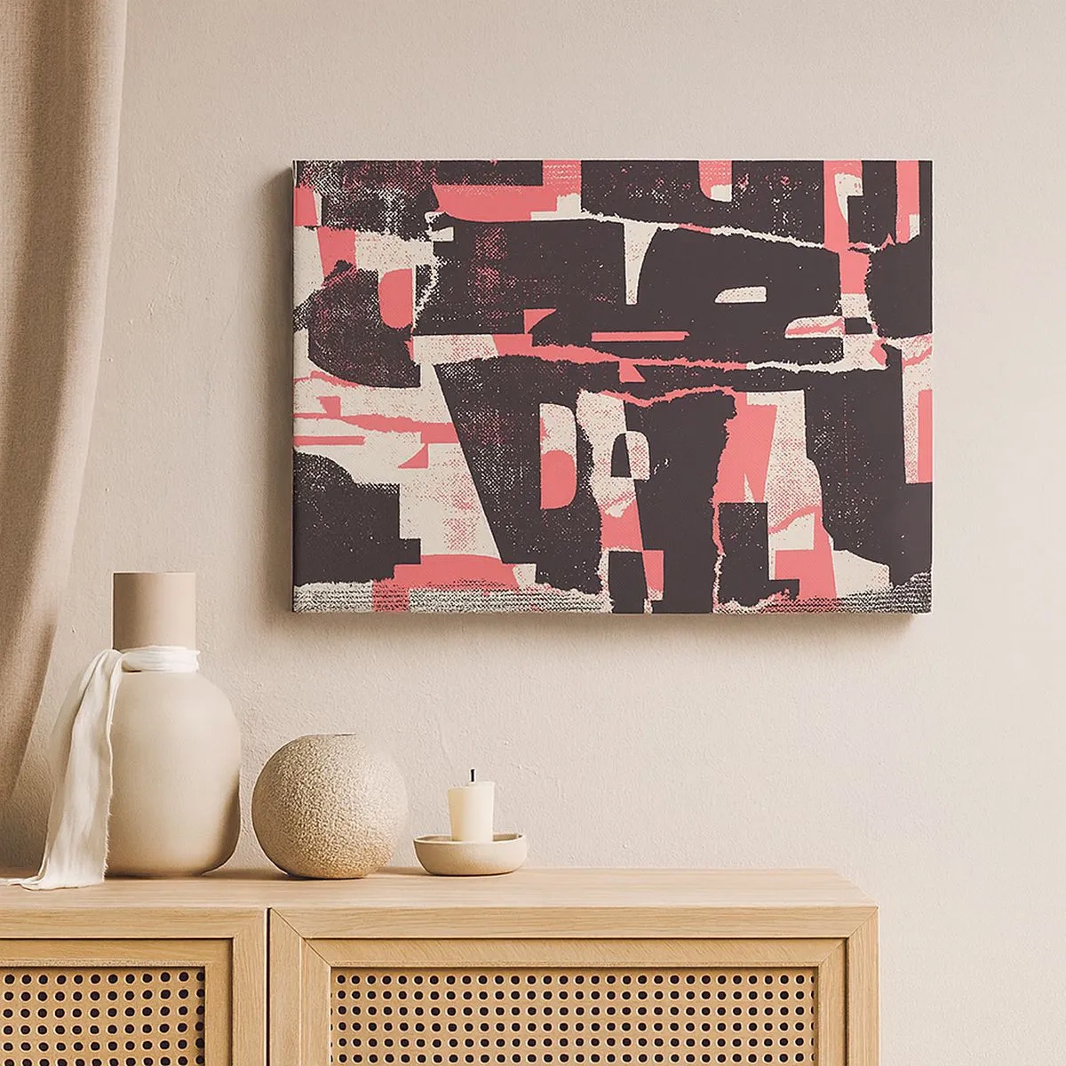 Quadro em tela - Uma composição abstrata em tons de rosa e marrom. - 70x50cm - Todo esse barulho - Decoração de parede moderna para a sala de estar e quarto ARTTOR
