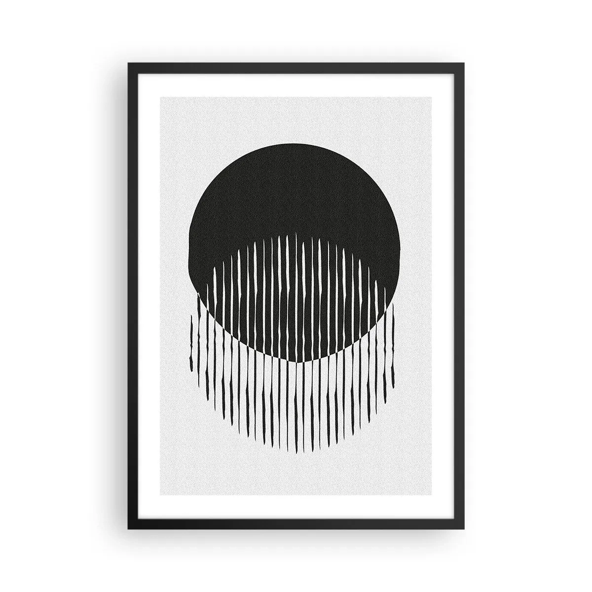 Pôster com moldura preta - Composição abstrata de um círculo preto e linhas verticais - 50x70cm - Seu alter ego - Decoração de parede moderna para a sala de estar e quarto ARTTOR